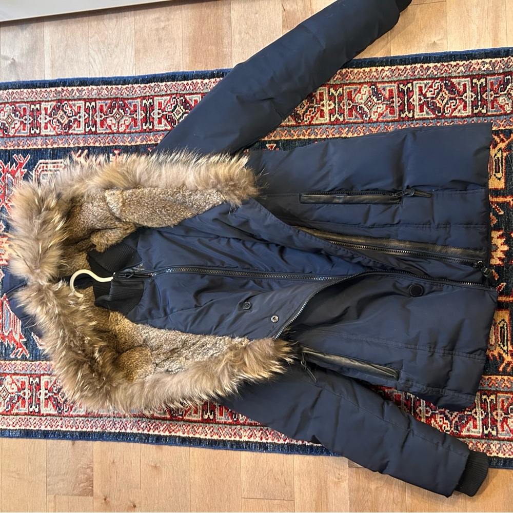 RUDSAK Atelier Noir Navy Blue Puffer Coat with Fur Trim - Picture 5 of 14